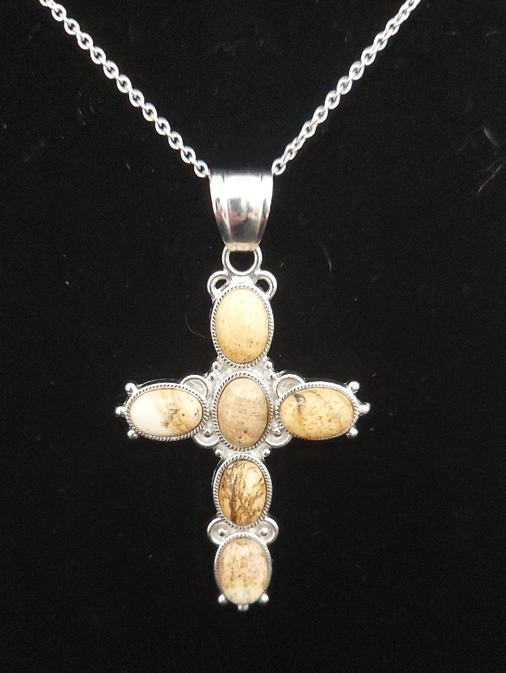 Picture Jasper Cross Silver-tone Pendant